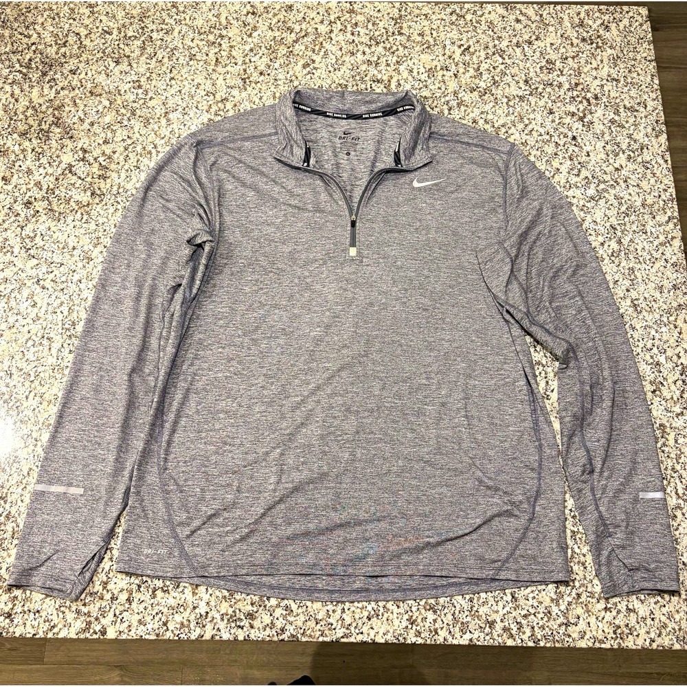 Nike Dri-FIT Mens XL Gray 1/4 Zip Long Sleeve Mock Neck Pullover Shirt